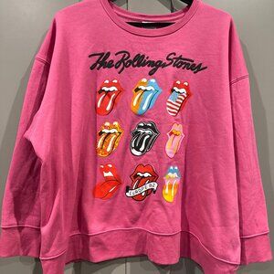 The Rolling Stones Women's Pink Colorful Lips Tongue Out Sweatshirt Size XXL